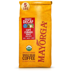 Mayorga Decaf Dark Roast Cubano bag with rich aroma and smooth finish