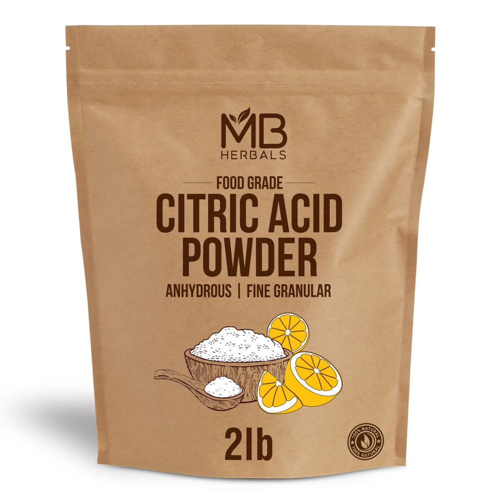 MB Herbals Citric Acid Powder 2 lb pack, ready to dissolve for tartness and preservation.