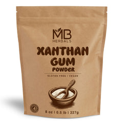 MB Herbals Xanthan Gum 8oz powder improves texture in gluten-free baking and sauces.