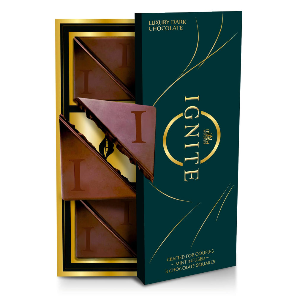 MBDH Wellness Ignite Mint Chocolate Bar pack shot highlighting premium packaging for gifting.
