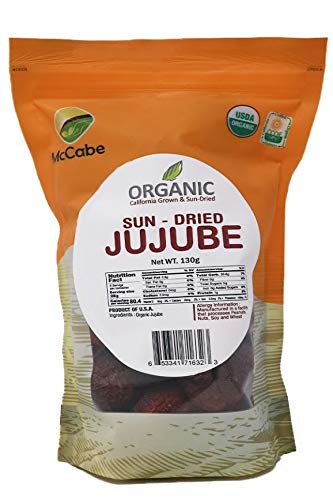 McCabe Organic Sun-Dried Jujubes packaging close-up showcasing natural, wholesome fruit.