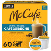 McCafé Cafe con Leche K-Cup pods in package for quick, consistent mornings.