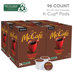 McCafé Premium Roast coffee pods ready for Keurig machines for convenient single-serve brewing.
