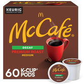 McCafé Premium Roast Decaf K-Cup pods—aroma-rich, smooth, caffeine-free brewing at home.