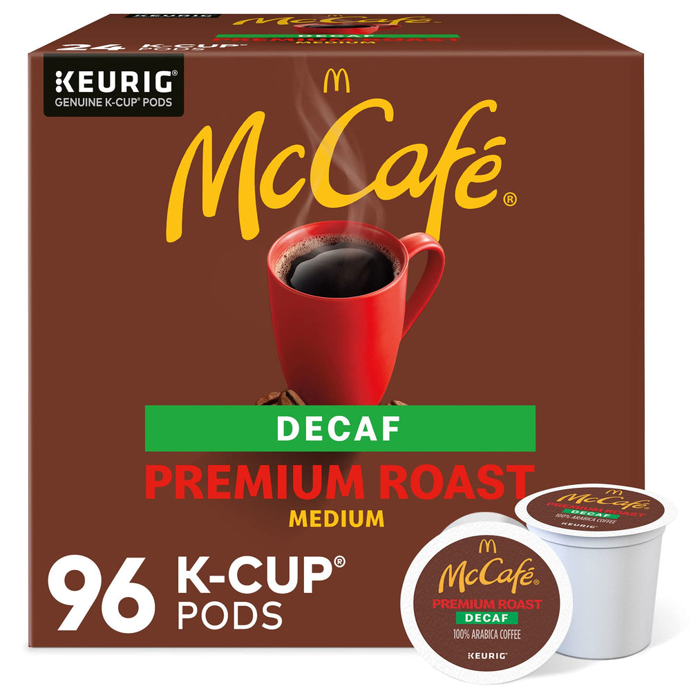 McCafé Premium Roast Decaf pod closeup with rich aroma for a smooth morning