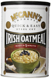 McCann's Irish Oatmeal pack of six 24-ounce canisters for convenient pantry storage.