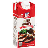 McCormick Beef Gravy bottle pouring over mashed potatoes for rich flavor