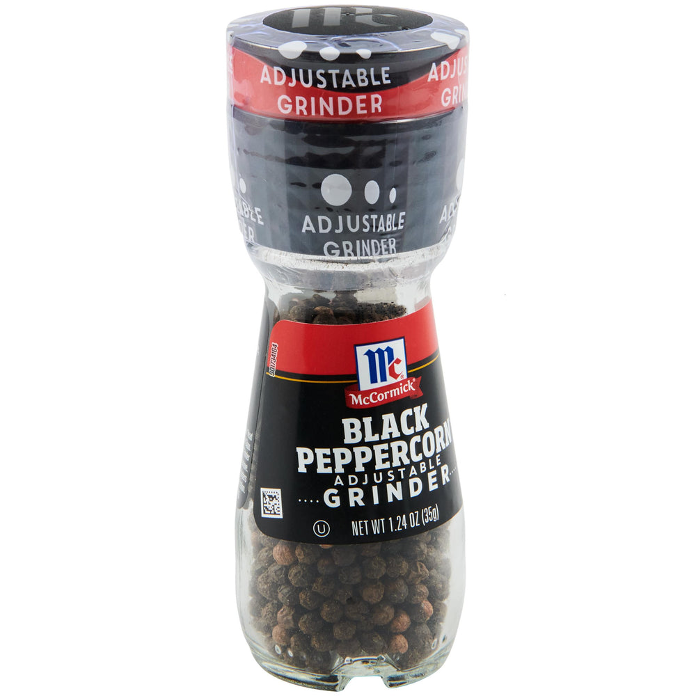 McCormick Black Peppercorn Grinder bottle on counter ready for fresh flavor