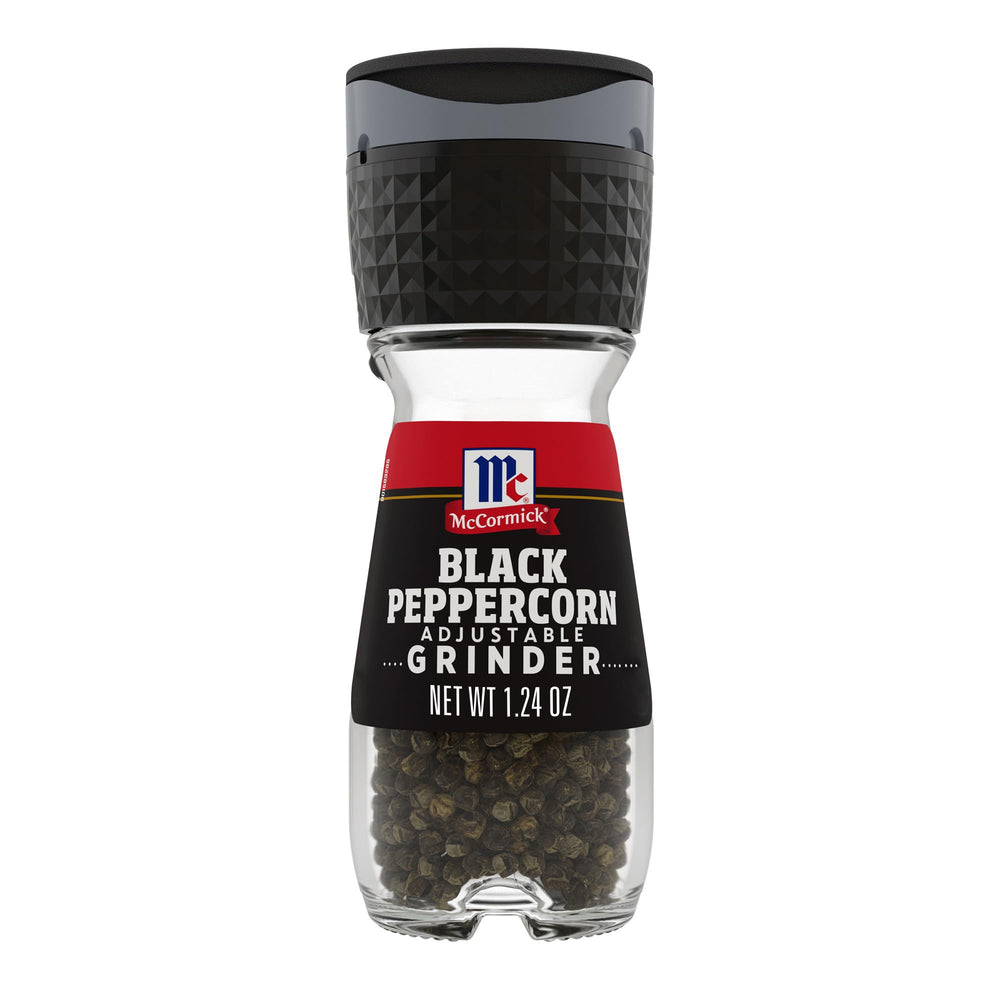 McCormick Black Peppercorn Grinder front view for fresh, bold seasoning.