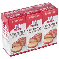 McCormick Cake Batter Flavor bottle showing versatile cake flavor for cookies and frosting.