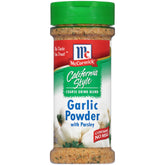 McCormick California Style Garlic Powder with Parsley, coarse grind, enhances meats with garlic flavor.