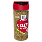 McCormick Celery Flakes bottle closeup showing real celery essence for cooking