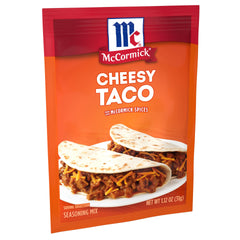McCormick Cheesy Taco Seasoning packet ready to flavor ground beef in minutes