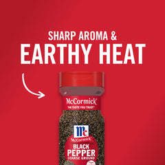 McCormick Coarse Ground Black Pepper bottle seal emphasizes freshness