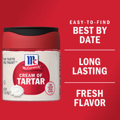 McCormick Cream of Tartar on a baking setup for consistent results in recipes.