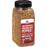 McCormick crushed red pepper seasoning jar close-up highlights versatile flavor for many dishes