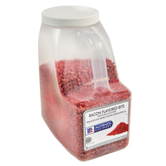 McCormick Culinary Bacon Flavored Bits container closeup for bulk topping use.