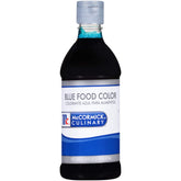 McCormick Culinary blue coloring bottle shows a vivid hue for desserts