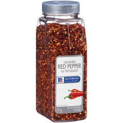 McCormick Culinary crushed red pepper flakes in a 13 oz container deliver bold heat on pizzas