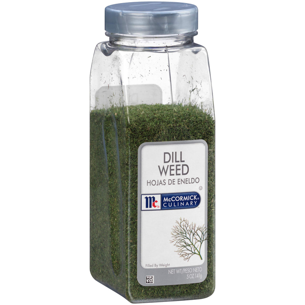 McCormick Culinary Dill Weed 5oz container enhances seafood and dips with fresh aroma.