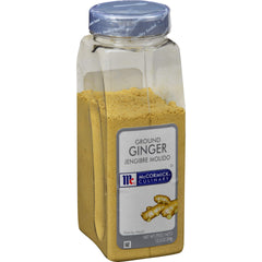 McCormick Culinary Ground Ginger powder in a container enhances flavor in meats and desserts.