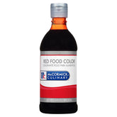 McCormick Culinary red food coloring bottle adds bold red to baked goods.