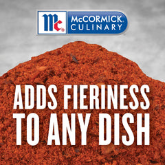 Close-up of McCormick Culinary Sriracha Seasoning powder with paprika and cayenne notes.