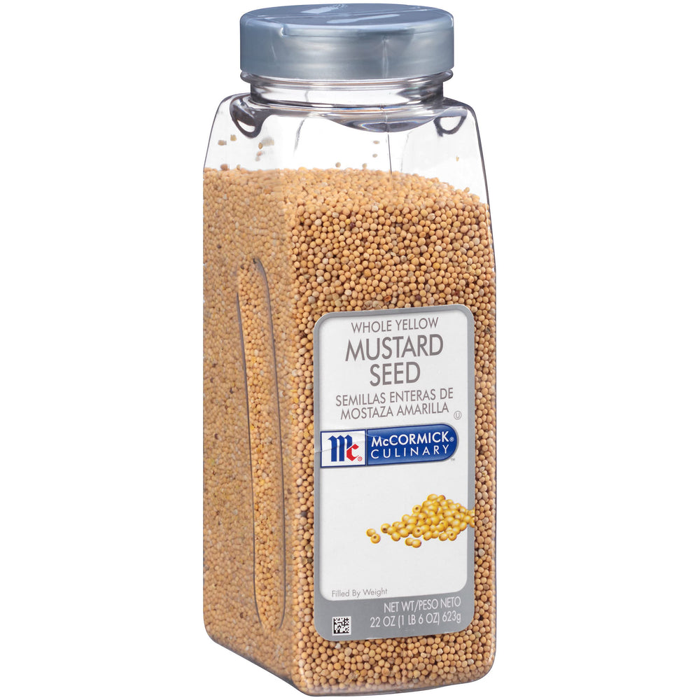 McCormick Culinary whole yellow mustard seed bottle for consistent flavor in rubs and pickling