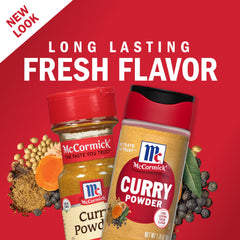 Close-up of McCormick curry powder label highlighting the spice blend.