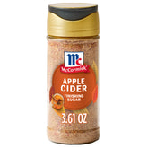 McCormick Apple Cider Finishing Sugar bottle highlights tart apple and spice for seasonal drinks and treats.