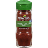 McCormick Gourmet Ancho Chile Pepper packaging shows premium spice for home cooking