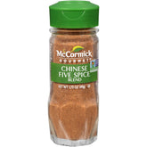 McCormick Gourmet Chinese Five Spice bottle close-up for versatile stir-fries and roasts.