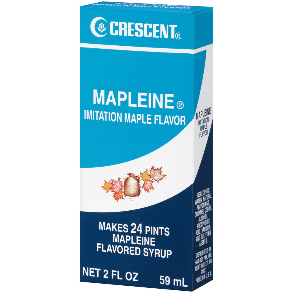 McCormick Gourmet Crescent Mapleine imitation maple flavor bottle for baking cakes and cookies.