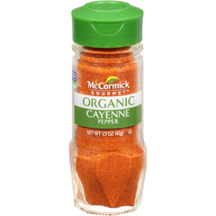 McCormick Gourmet Organic Cayenne Pepper jar front showing bold heat for everyday meals