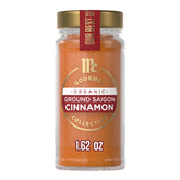 McCormick Gourmet Organic Ground Saigon Cinnamon bottle pour shows premium aroma