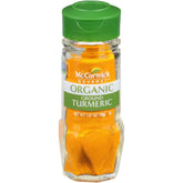 McCormick Gourmet Organic Ground Turmeric jar open shows vivid color for curries and stews