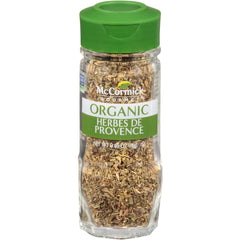 McCormick Gourmet Organic Herbes de Provence bottle adds Provencal aroma to roasted meats.