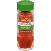McCormick Gourmet Organic Paprika jar showing vibrant red color for garnishes and flavor