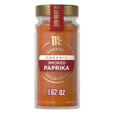 McCormick Gourmet Organic Smoked Paprika bottle emphasizing rich aroma for paella