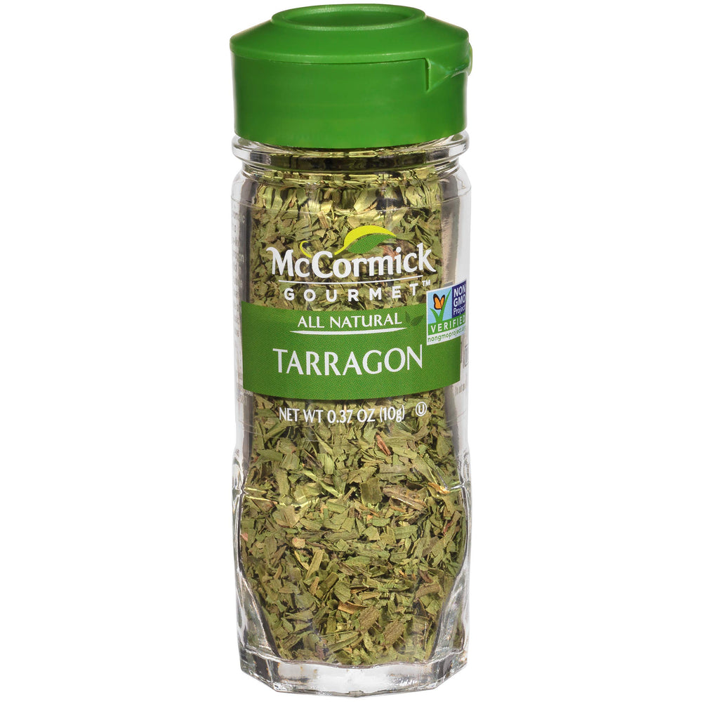 McCormick Gourmet Tarragon bottle highlighting bright aroma for everyday cooking