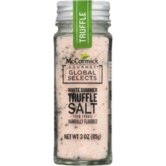 McCormick Gourmet White Summer Truffle Salt in France jar closeup for elegant finishing flavor