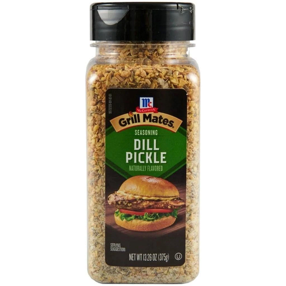 McCormick Grill Mates Dill Pickle seasoning bottle front for bold burgers