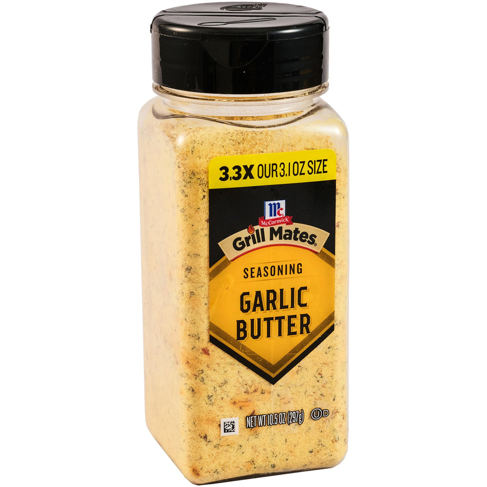 McCormick Grill Mates Garlic Butter Seasoning bottle pour for bold grill flavor