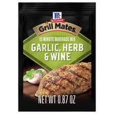 McCormick Grill Mates garlic herb wine marinade packet on counter ready to flavor meats