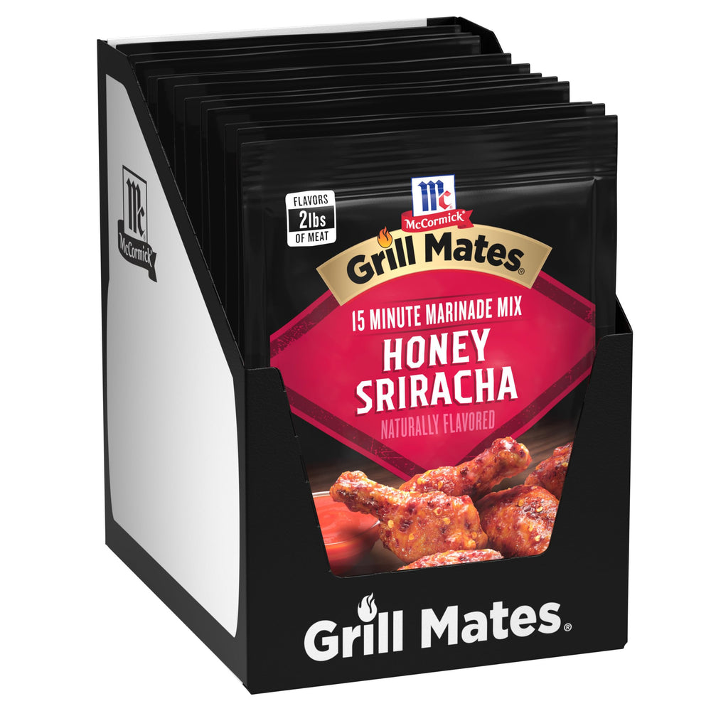 McCormick Grill Mates Honey Sriracha Marinade Mix packaging ready for marinating meats.
