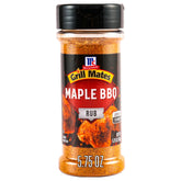 McCormick Grill Mates Maple BBQ Rub bottle pouring onto chicken for a flavorful crust