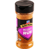 McCormick Grill Mates Mesquite Rub bottle front showing bold smoky aroma for grilling