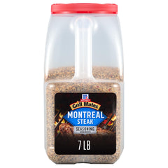 McCormick Grill Mates Montreal Steak Seasoning jar on shelf for bold beef flavor