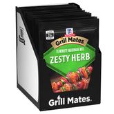 McCormick Grill Mates Zesty Herb Marinade Mix packaging close-up for easy flavor.
