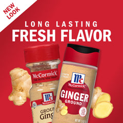 McCormick Ground Ginger label closeup highlighting bright flavor for sauces and curries